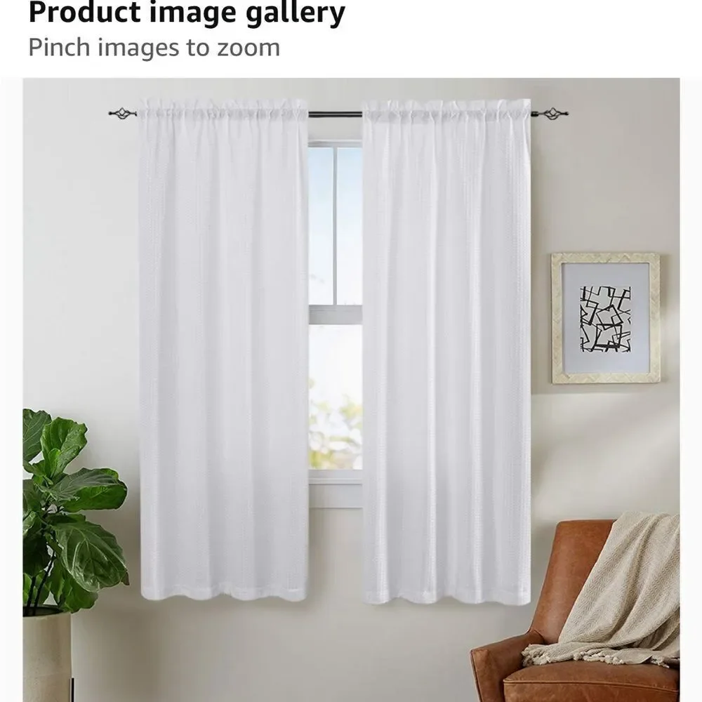 One pair pure white curtain panels